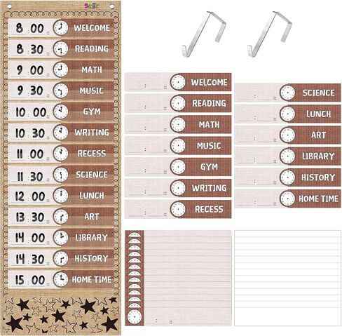 Daily Schedule Pocket Chart， Black Class Schedule with 26 Cards, 13+1 Pockets. 13 Colored + 13 Blank Double-Sided Reusable Cards, Easy Over-Door Mountings Included. (13" x 36") in Kuwait
