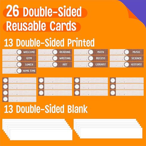 Daily Schedule Pocket Chart， Black Class Schedule with 26 Cards, 13+1 Pockets. 13 Colored + 13 Blank Double-Sided Reusable Cards, Easy Over-Door Mountings Included. (13" x 36") in Kuwait