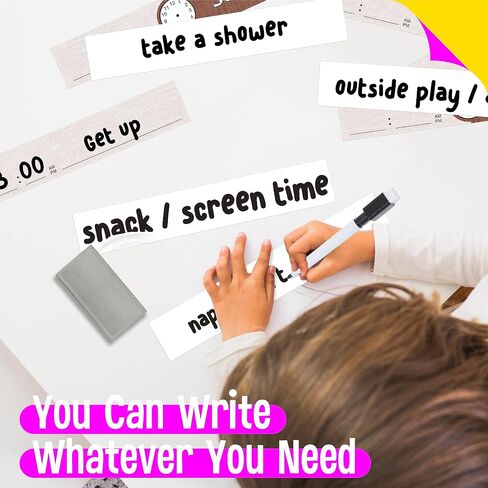 Daily Schedule Pocket Chart， Black Class Schedule with 26 Cards, 13+1 Pockets. 13 Colored + 13 Blank Double-Sided Reusable Cards, Easy Over-Door Mountings Included. (13" x 36") in Kuwait