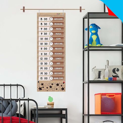 Daily Schedule Pocket Chart， Black Class Schedule with 26 Cards, 13+1 Pockets. 13 Colored + 13 Blank Double-Sided Reusable Cards, Easy Over-Door Mountings Included. (13" x 36") in Kuwait