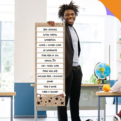 Daily Schedule Pocket Chart， Black Class Schedule with 26 Cards, 13+1 Pockets. 13 Colored + 13 Blank Double-Sided Reusable Cards, Easy Over-Door Mountings Included. (13" x 36") in Kuwait
