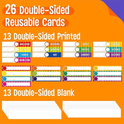 Daily Schedule Pocket Chart， Black Class Schedule with 26 Cards, 13+1 Pockets. 13 Colored + 13 Blank Double-Sided Reusable Cards, Easy Over-Door Mountings Included. (13" x 36") in Kuwait