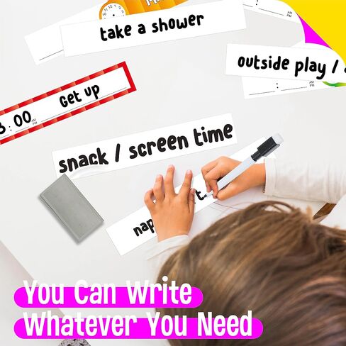 Daily Schedule Pocket Chart， Black Class Schedule with 26 Cards, 13+1 Pockets. 13 Colored + 13 Blank Double-Sided Reusable Cards, Easy Over-Door Mountings Included. (13" x 36") in Kuwait