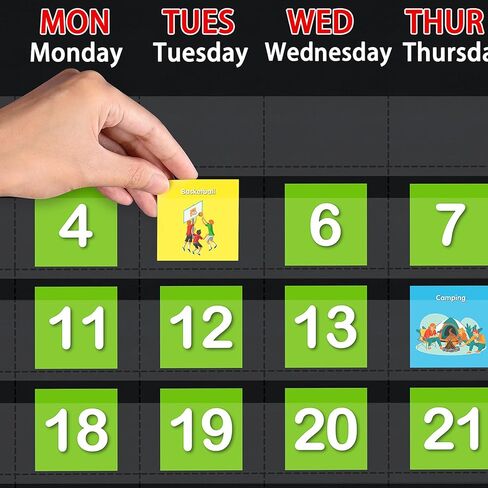 مخطط جيب بتقويم شهري أسود مع 112 بطاقة، (97 بطاقة نشاط مصورة، 15 بطاقة فلاش قابلة للمسح الجاف و3 خطافات)، للأطفال الذين يتعلمون في المنزل أو المدرسة in Kuwait