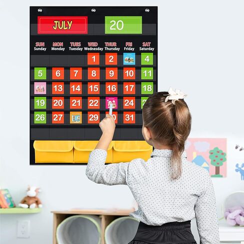 مخطط جيب بتقويم شهري أسود مع 112 بطاقة، (97 بطاقة نشاط مصورة، 15 بطاقة فلاش قابلة للمسح الجاف و3 خطافات)، للأطفال الذين يتعلمون في المنزل أو المدرسة in Kuwait