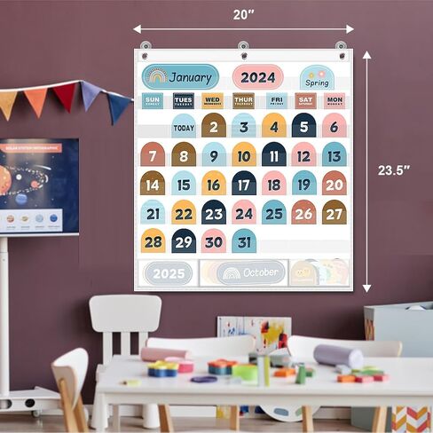 مخطط جيب POSLIUE Boho Calendar مع 90 بطاقة، تقويم جيب لتعلم الأطفال للمنزل، مستلزمات المعلم والمدارس وديكور الفصل الدراسي، يجب أن يكون لديك فصل رياض الأطفال في مرحلة ما قبل المدرسة، أبيض in Kuwait
