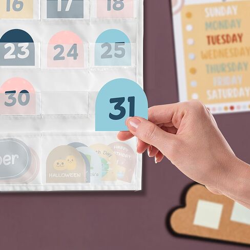 مخطط جيب POSLIUE Boho Calendar مع 90 بطاقة، تقويم جيب لتعلم الأطفال للمنزل، مستلزمات المعلم والمدارس وديكور الفصل الدراسي، يجب أن يكون لديك فصل رياض الأطفال في مرحلة ما قبل المدرسة، أبيض in Kuwait