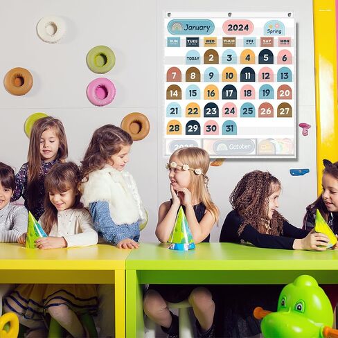 مخطط جيب POSLIUE Boho Calendar مع 90 بطاقة، تقويم جيب لتعلم الأطفال للمنزل، مستلزمات المعلم والمدارس وديكور الفصل الدراسي، يجب أن يكون لديك فصل رياض الأطفال في مرحلة ما قبل المدرسة، أبيض in Kuwait