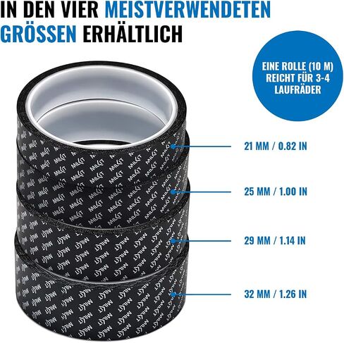 milKit Tubeless Rim Tape - 11yd (10m) Rim Strip Roll - Extra Strong Bicycle Rim Tape 21mm -25mm - 29mm - 32mm Available Widths (21mm) in Saudi Arabia