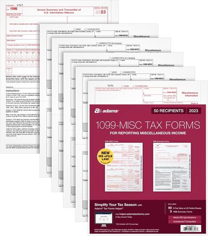 Adams Tax Forms 2023, 1099 MISC Tax Kit, 5 Part, Laser/Inkjet, 50 Recipients, Plus 3 Transmittal Forms, 2 Up (TXA22993MISC-23) in Saudi Arabia