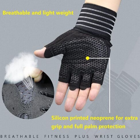 قفازات رفع الأثقال جيدة التهوية للتمرين في صالة الألعاب الرياضية بإصبع كامل مع دعم لف المعصم للرجال والنساء، حماية كاملة لراحة اليد، لرفع الأثقال، والتدريب، واللياقة البدنية، والتعليق، والسحب in Kuwait
