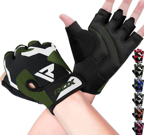 RDX Weight Lifting Gloves Gym Fitness Workout, Anti Slip Padded Palm Elasticated Strength Training Equipment Men Women Half Finger Exercise Bodybuilding Calisthenics Cycling Rowing Climbing in Kuwait