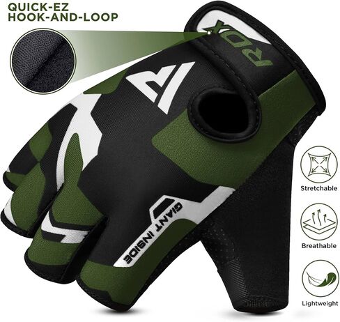 RDX Weight Lifting Gloves Gym Fitness Workout, Anti Slip Padded Palm Elasticated Strength Training Equipment Men Women Half Finger Exercise Bodybuilding Calisthenics Cycling Rowing Climbing in Kuwait