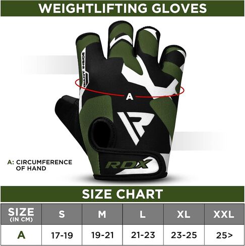 RDX Weight Lifting Gloves Gym Fitness Workout, Anti Slip Padded Palm Elasticated Strength Training Equipment Men Women Half Finger Exercise Bodybuilding Calisthenics Cycling Rowing Climbing in Kuwait