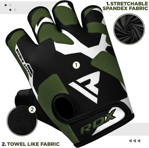RDX Weight Lifting Gloves Gym Fitness Workout, Anti Slip Padded Palm Elasticated Strength Training Equipment Men Women Half Finger Exercise Bodybuilding Calisthenics Cycling Rowing Climbing in Kuwait