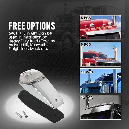 Partsam 5 قطع مصباح علامة كابينة الشاحنة 17 مصباح LED كهرماني للسقف العلوي مع قاعدة من الكروم لشاحنة مقطورة بديلة لـ Peterbilt/Kenworth/Freightliner//Mack/Autocar Hayes، متوافق مع DOT in Kuwait