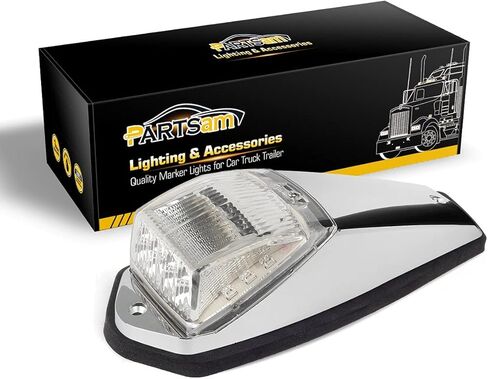 Partsam 5 قطع مصباح علامة كابينة الشاحنة 17 مصباح LED كهرماني للسقف العلوي مع قاعدة من الكروم لشاحنة مقطورة بديلة لـ Peterbilt/Kenworth/Freightliner//Mack/Autocar Hayes، متوافق مع DOT in Kuwait