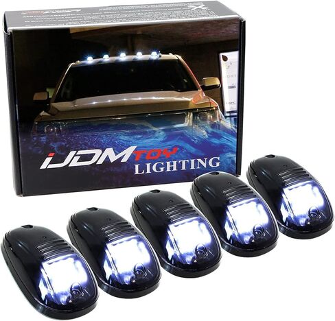iJDMTOY 5 قطع من مصابيح LED بيضاء لسقف الكابينة متوافقة مع شاحنة SUV 4x4 (مصابيح عدسة سوداء مدخنة) in Saudi Arabia