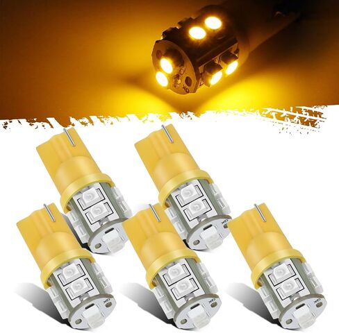 مصابيح إضاءة LED من Partsam T10 5 قطع 10-3528-SMD شرائح 194 168 مصابيح بديلة LED كهرمانية لسقف شاحنة الكابينة البيك أب والجري العلوي 12 فولت (عبوة من 5) in Saudi Arabia