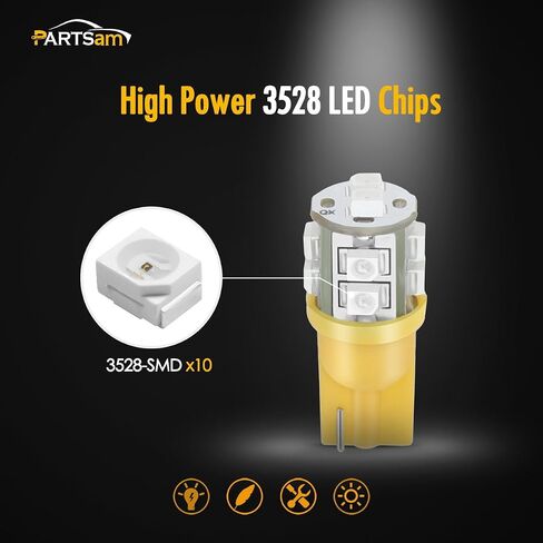 مصابيح إضاءة LED من Partsam T10 5 قطع 10-3528-SMD شرائح 194 168 مصابيح بديلة LED كهرمانية لسقف شاحنة الكابينة البيك أب والجري العلوي 12 فولت (عبوة من 5) in Saudi Arabia