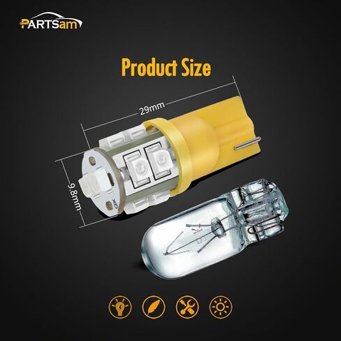 مصابيح إضاءة LED من Partsam T10 5 قطع 10-3528-SMD شرائح 194 168 مصابيح بديلة LED كهرمانية لسقف شاحنة الكابينة البيك أب والجري العلوي 12 فولت (عبوة من 5) in Saudi Arabia
