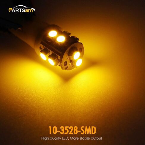 مصابيح إضاءة LED من Partsam T10 5 قطع 10-3528-SMD شرائح 194 168 مصابيح بديلة LED كهرمانية لسقف شاحنة الكابينة البيك أب والجري العلوي 12 فولت (عبوة من 5) in Saudi Arabia