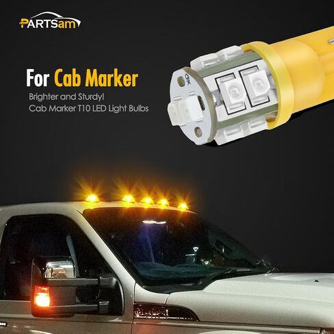 مصابيح إضاءة LED من Partsam T10 5 قطع 10-3528-SMD شرائح 194 168 مصابيح بديلة LED كهرمانية لسقف شاحنة الكابينة البيك أب والجري العلوي 12 فولت (عبوة من 5) in Saudi Arabia