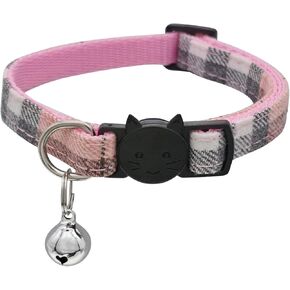 MJIYA Cat Collar with Bell, Breakaway Grid Collar with Plastic Buckle, Light Adjustable, Nylon, Kitty Collars