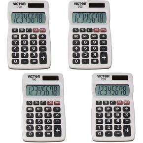 Victor 700 8 Digit Pocket Calculator, White, Great for Carrying in Backpacks, Purses and breifcases, 4 Pack
