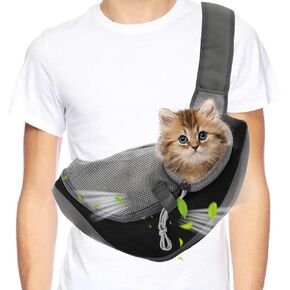 Small Dog Sling Carrier, Mesh Adjustable Pet Sling Carrier Zipper Pocket Breathable Hand Free for Small Medium Dogs Cats Outdoor Travel (up to 5 pounds)
