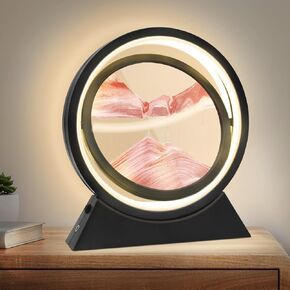 Wai Danie Moving Sand Art Liquid Motion Lamp Round Glass 3D Hourglass Deep Sea Sandscape Sensory Relaxing Desktop Table Decor Desk Decor Art Desk (Black)