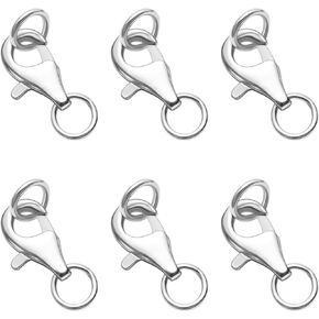6pcs Lobster Claw Clasps with Closed Jump Rings, Necklace Closures for Jewelry Making (Golden silvery/11mm)