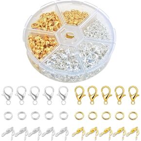 800 PCS Jewelry Making Accessories Set Lobster Claw Clasp Bead Tips Knot Covers Open Jump Ring Connectors for DIY Bracelet Necklace Jewelry Finding (Gold,Silver)
