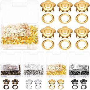 Glarks 200pcs 5mm(3/16in) Flower Eyelets Grommet Set, Silver Metal Flowers Eyelets for Shoe Eyelets, Belt, Bags and Other Leather Project