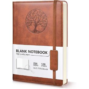 Blank Journal Notebook for Women Men, 256Pages A5 Unlined Journal Sketchbook, Hardcover Leather Sketch book Unruled journal for Writing Drawing (5.75'' X 8.38'' Brown)