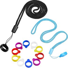 2 Anti-Lost Necklace Lanyard with 12 Pieces Anti-Lost Silicone Rubber Ring Pen Silicone Lanyard Holder (Vivid Style)