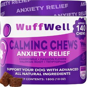Dog Calming Chews - Calming Treats for Dogs with Chamomile, Passion Flower, Valerian Root & Tryptophan - Calming Chews for Dogs Relaxation & Hyperactivity - Calming Bites for Dogs 140 Chews