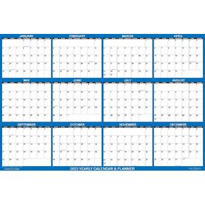 تقويم حائط SwiftGlimpse 2025 مقاس 36 بوصة × 54 بوصة قابل للمسح كبير رطب وجاف ومغلف مخطط حائط سنوي سنوي لمدة 12 شهرًا، أفقي، أزرق داكن in Kuwait