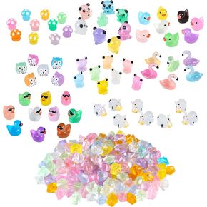 250 Pcs Luminous Mini Figurines Include Luminous Mini Ducks, Panda, Frog, Flamingos, Mushroom, Tiny Duck with Sunglasses, Milk Cow, Owl, Luminous Mini Resin Animals for Garden Dollhouse Decoration