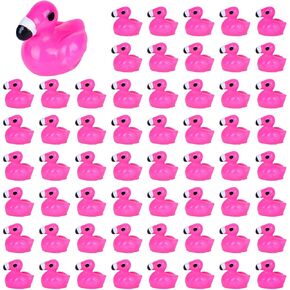 Mini Flamingos 100 Pack - Cute Tiny Flamingos to Hide, Deep Pink Mini Resin Flamingo Ducks Figurines for Fairy Garden, Dollhouse, Miniature Landscape