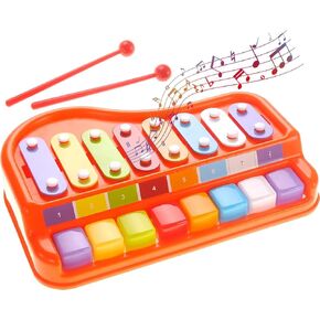 PowerTRC 2in1 Large 12" X 8" Baby Piano Xylophone Toy for Toddlers – Large Piano Toy Musical Instrument with 8 Key Scales, Preschool Learning Educational Toy for Kids Boys and Girls