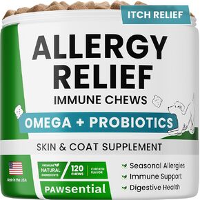 Omega 3 for Dogs - for Dry Itchy Skin - Fish Oil Chews - Skin & Coat Supplement - Itch Relief, Allergy, Anti Shedding, Hot Spots Treatment - w/EPA & DHA - Vitamins - Made in USA-120 Treats
