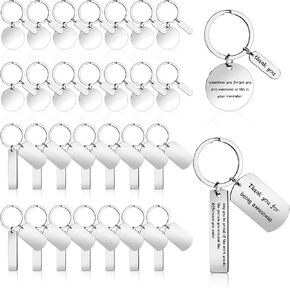30 Pcs Engravable Metal Keychain Blanks Metal Stamping Blanks for Engraving Stainless Steel Blank Key Ring Tags with Hole Metal Stamping Tags for Graduation Birthday DIY Gift(Round+Rectangle)