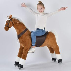 UFREE Riding Horse, Horse Riding Toy, Mechanical Horse, Plush Animal, White Mane and Tail, 6 Years to Adult