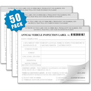 Annual Vehicle Inspection Label 50-Pack Interior Vehicle Inspection 2-Ply Sticker Vinyl with Mylar Laminate 5" x 4" Meet DOT AVIR Requirements