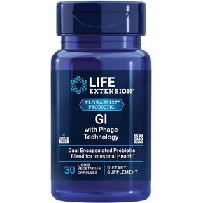 Life Extension FLORASSIST GI with Phage Technology, digestive health, probiotic support, nutrient absorption, 7 probiotic strains, bacteriophage blend, 90 liquid vegetarian capsules