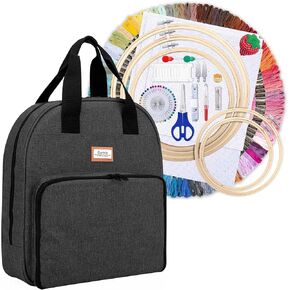 CURMIO Embroidery Project Carrying Case, Cross Stitch Supplies Storage Bag with Starter Kits, Embroidery Kit for Beginners, Purple