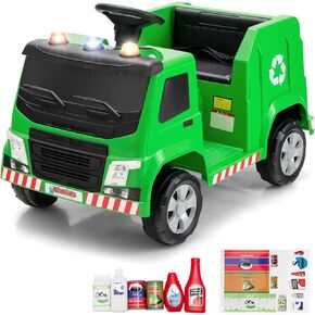 OLAKIDS Ride on Car, Recycling Garbage Truck Electric Vehicle with Music, Horn, Warning Lights, Recycling Accessories Included, Toddlers Battery Powered Trash Toy for Boys Girls (Green) in Kuwait