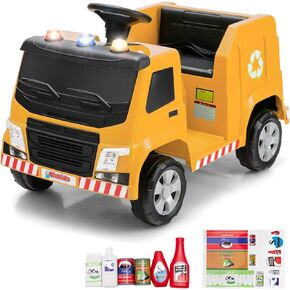 OLAKIDS Ride on Car, Recycling Garbage Truck Electric Vehicle with Music, Horn, Warning Lights, Recycling Accessories Included, Toddlers Battery Powered Trash Toy for Boys Girls (Green)