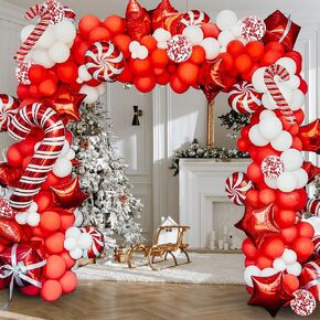 175PCS Christmas Balloon Arch Kit, Christmas Balloon Garland Includes Red White Balloons Confetti Balloons Candy Cane Balloons Gift Box Balloons and Balloon Tools Kit for Christmas Party Decorations